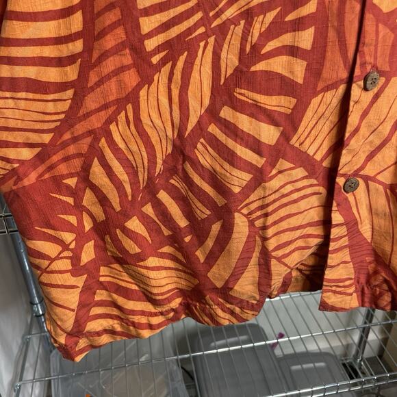 Tommy Bahama‎ Men's Orange Leaf Print Silk Hawaiian Shirt L Casual Resort Beachy - Picture 9 of 12